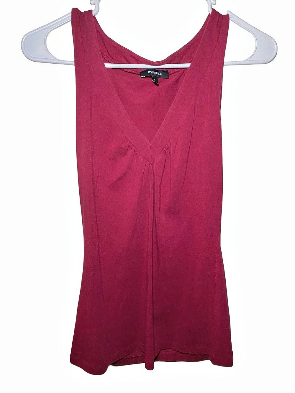 Express Red V-Neck Ruched Tank Top Size S
